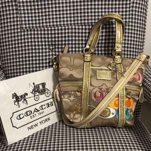 Coach poppy Gold appliqué  Tote with Colorful Accents